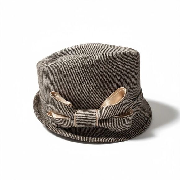 Vintage Y2K women’s tweed fedora with tweed and satin bow one size - Picture 1 of 7